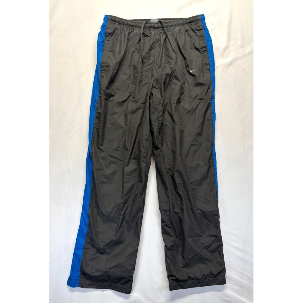 Nike Track Pants Mens L Black Blue Swoosh Logo Gym Training Athletic Drawstring